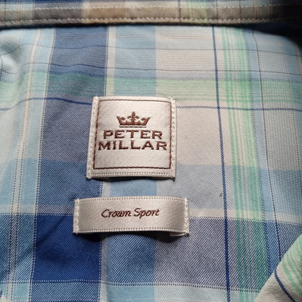 Peter Millar Crown Sport Men's Long Sleeve Button Up‎ Stretch Shirt Small Blue